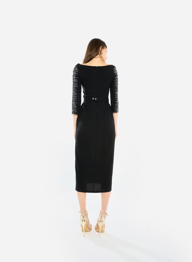 House of Moda Women Embellished Sleeve Midi Dress - Image 4